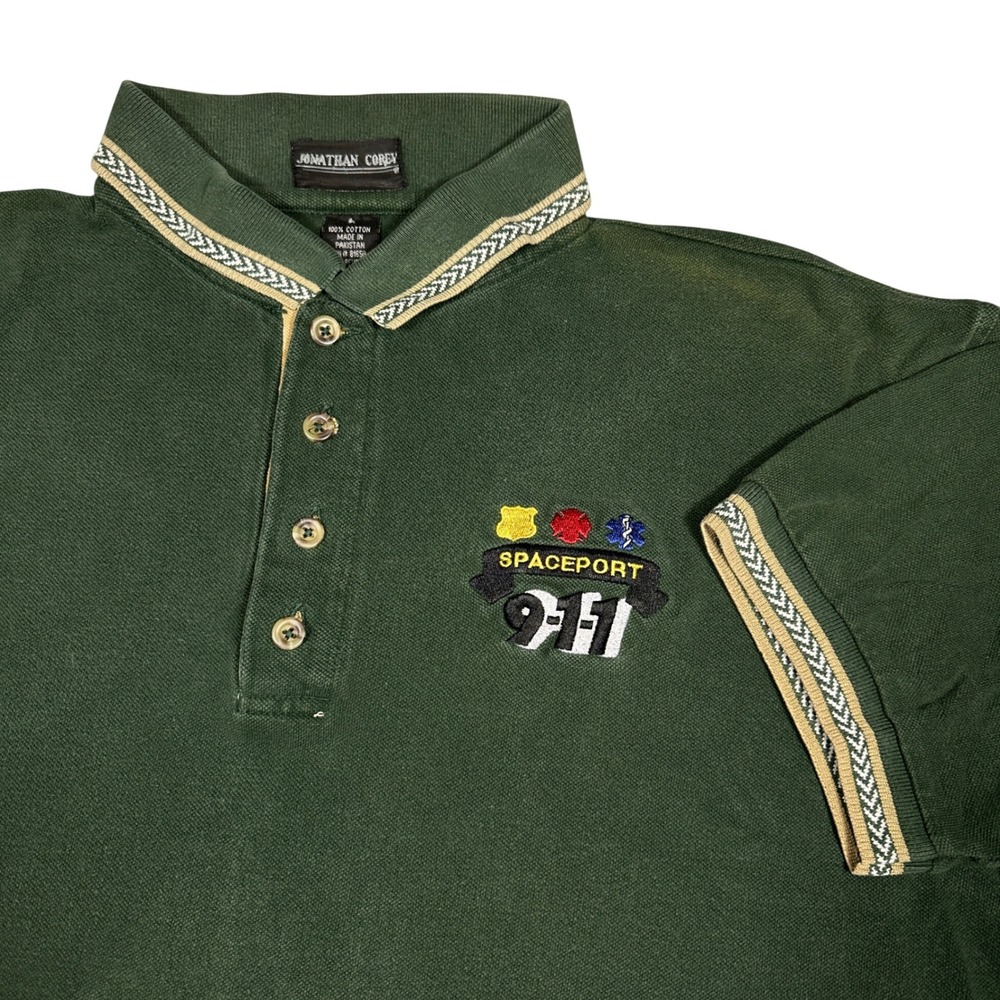 Jonathan Corey Spaceport 9-11 Polo Shirt Mens Large Green Short Sleeve Cotton